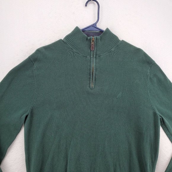 NAUTICA Sweater Men's Long Sleeve 1/4 Zip High Neck Sailboat Green Large - Picture 6 of 12